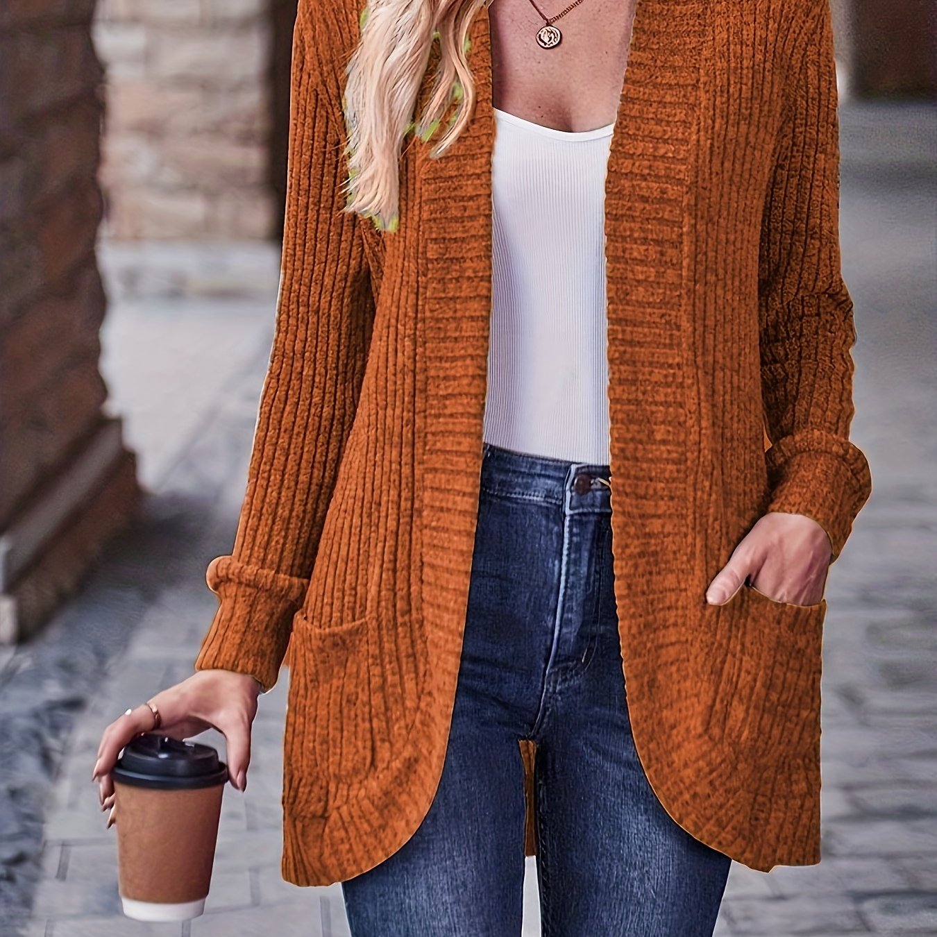 Women's Loose Fit Long Sleeve Blouse With Open Collar Pockets