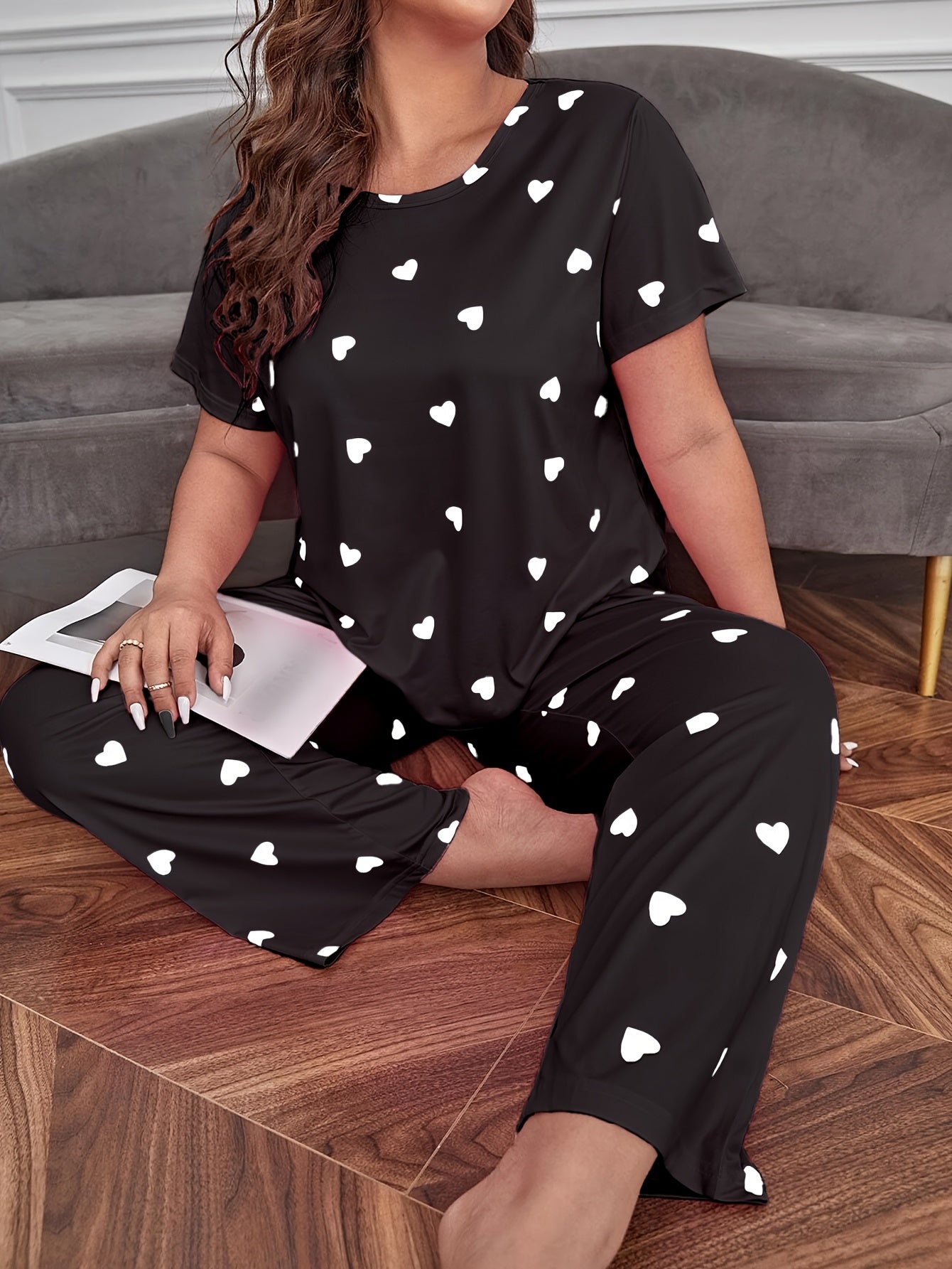 Pajama Sets For Women Loose Casual Heart Print Comfort Fit