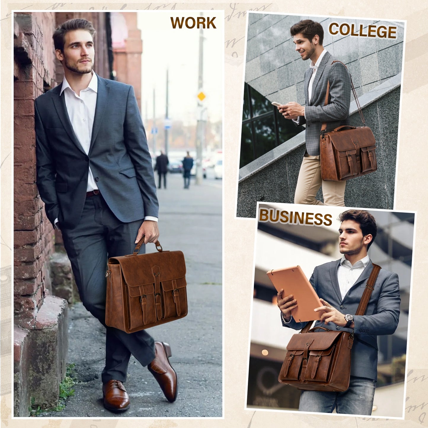 RAINSMORE Mens Crossbody Laptop Briefcase For Office Travel