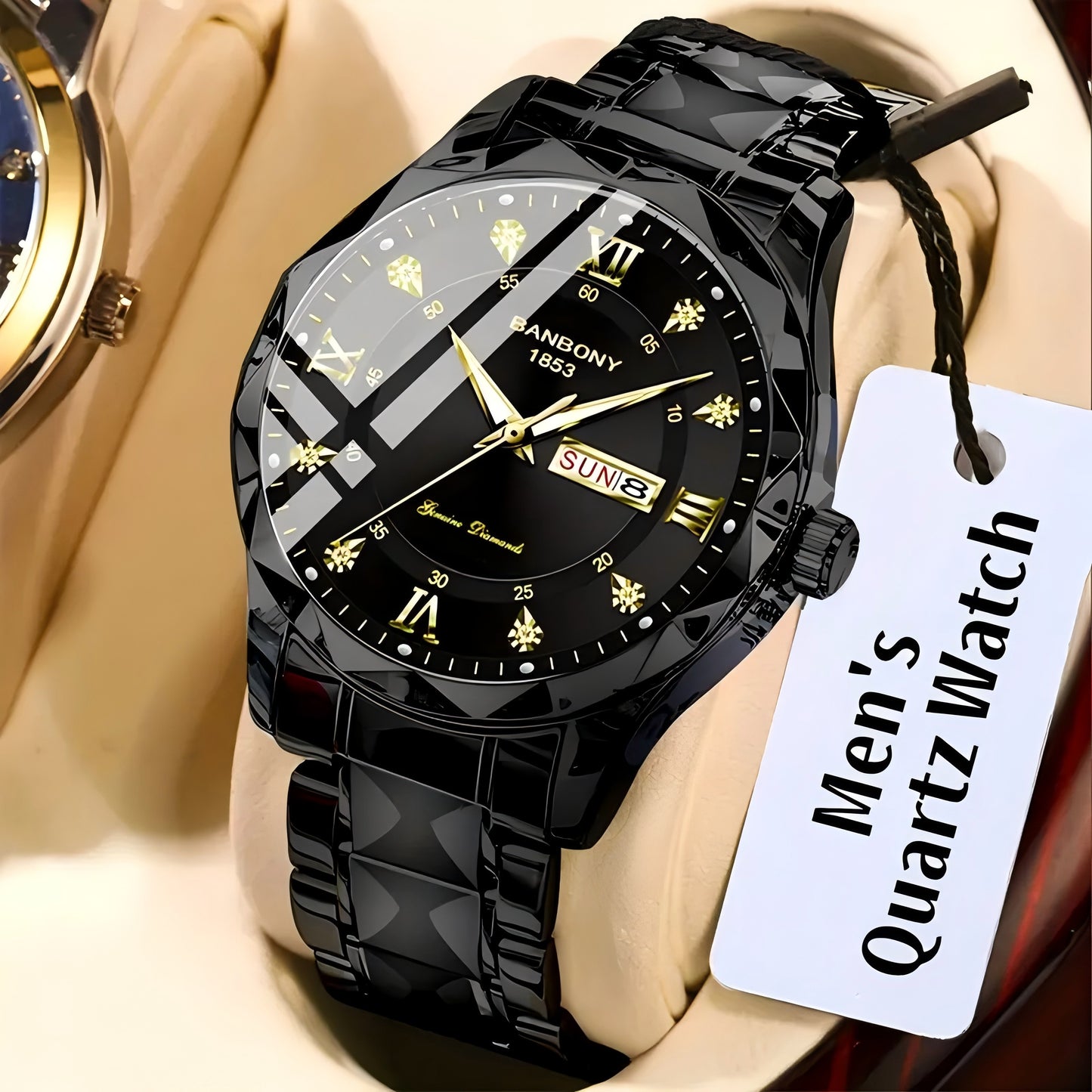 BANBONY Stainless Steel Strap Multifunctional Watch Roman Numerals Rhinestones