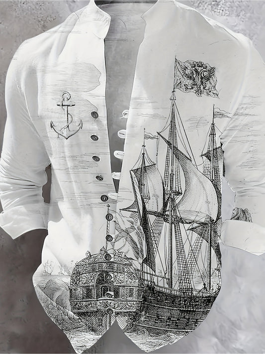 European And American Fashion Men's Long Sleeves Ink Painting Shirt