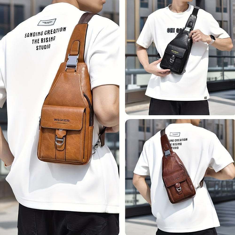 WEIXIER Men's Retro Crossbody Chest Bag With Multi Compartment Design