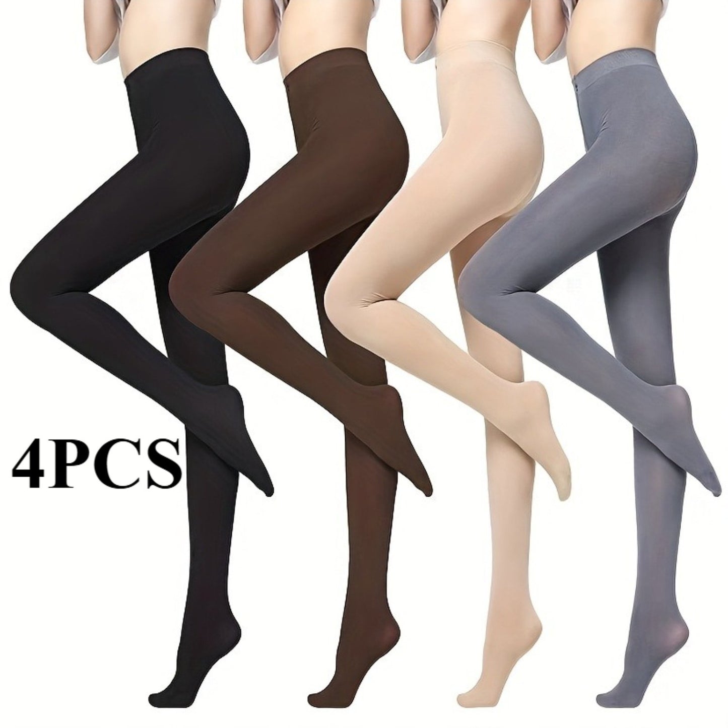 Solid Color Women's Winter Leggings With Elastic Waist Footed Seamless
