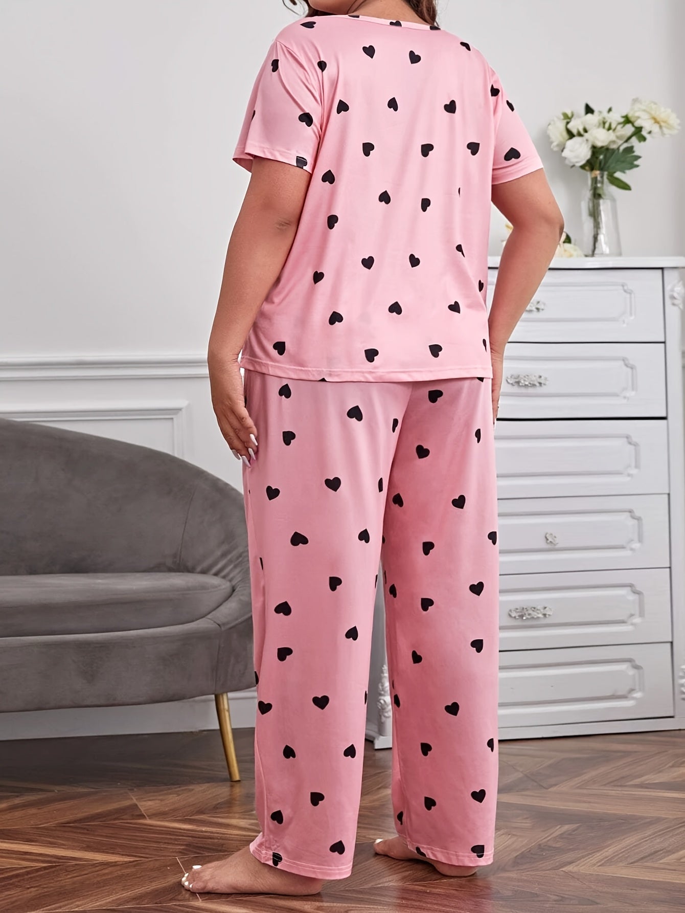 Pajama Sets For Women Loose Casual Heart Print Comfort Fit