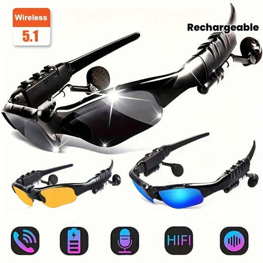 Wireless Glasses Wireless Headset, Support Hands-free Calls And Music, Smart Glasses, Plastic Opening And Closing Design, Volume Control Button, Built-in Condenser Microphone, USB Charging, 30 MAh Rechargeable Polymer Battery