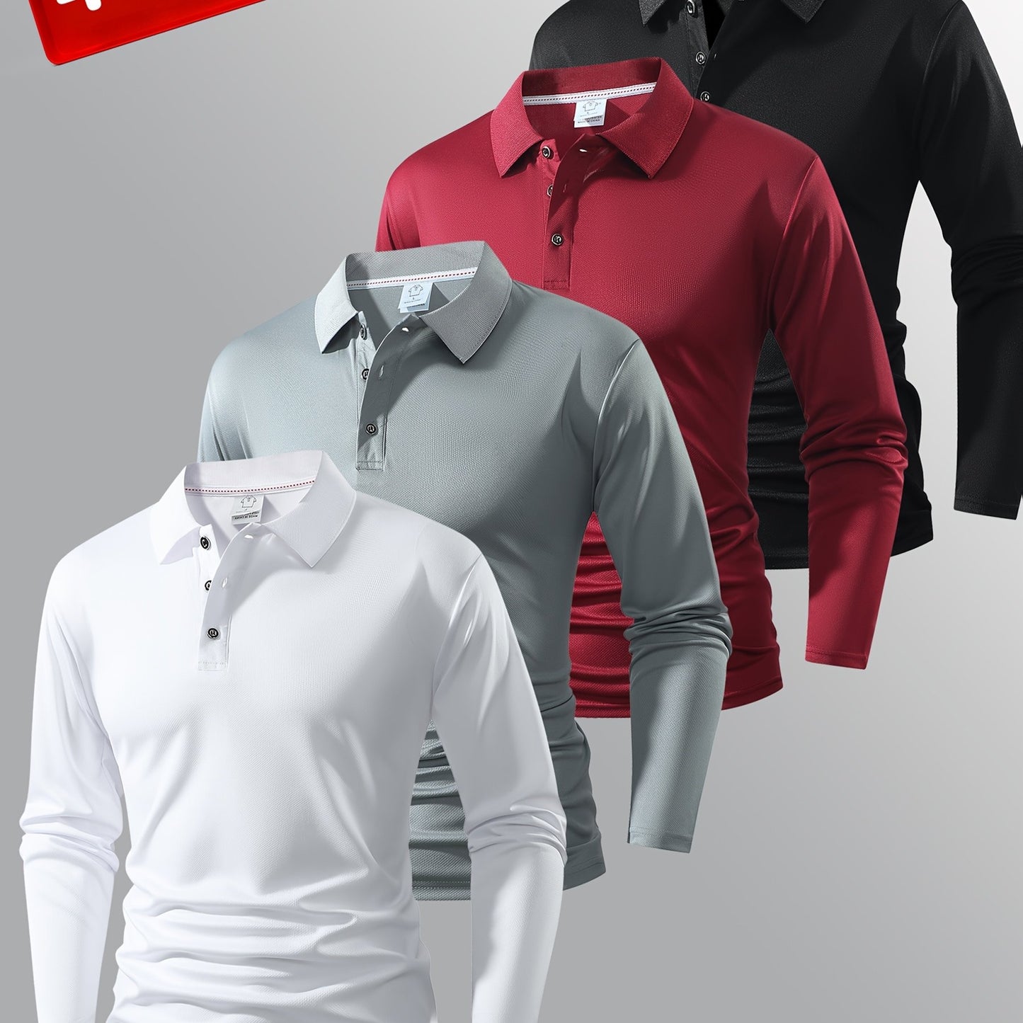 Men Polo Long Sleeve Golf Casual Shirt With Button Collar