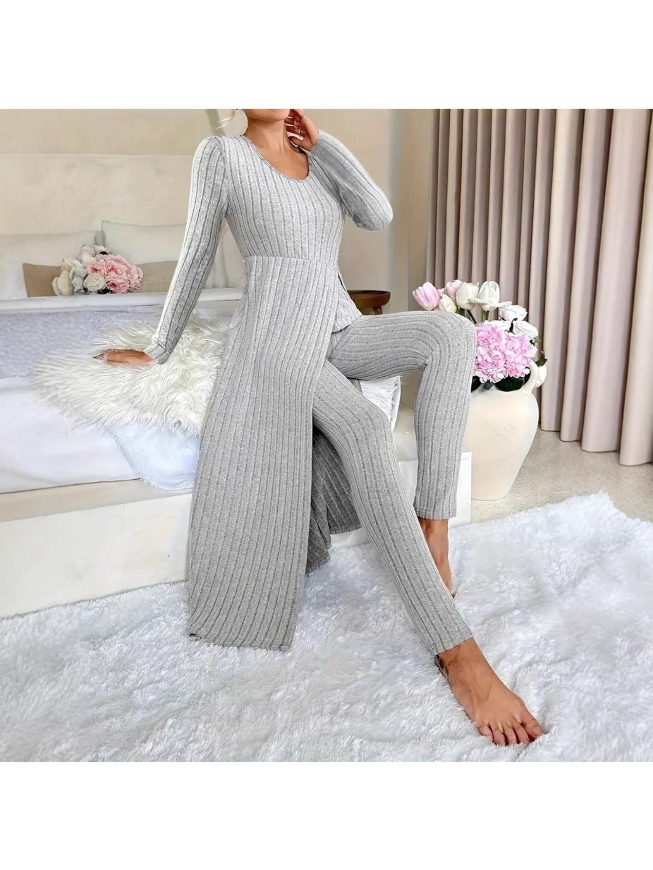 MORA QUIET Womens Fleece Two Piece Set Lounge Outfit With Wide Leg Pants