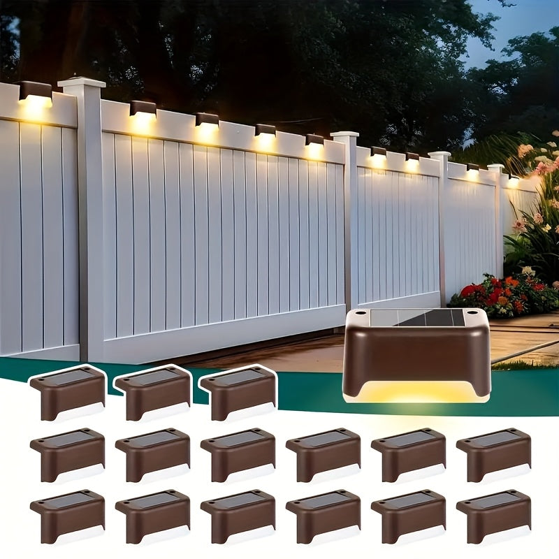 32pcs/16pcs Solar Powered LED Deck Lights - Auto On/Off, 12 Hours Continuous Lighting For Outdoor Stairs, Fence, Pathway, Ideal Step Light For Commercial Spaces Like Malls, Hotels, And Libraries, Fence Lights For Business,Gre