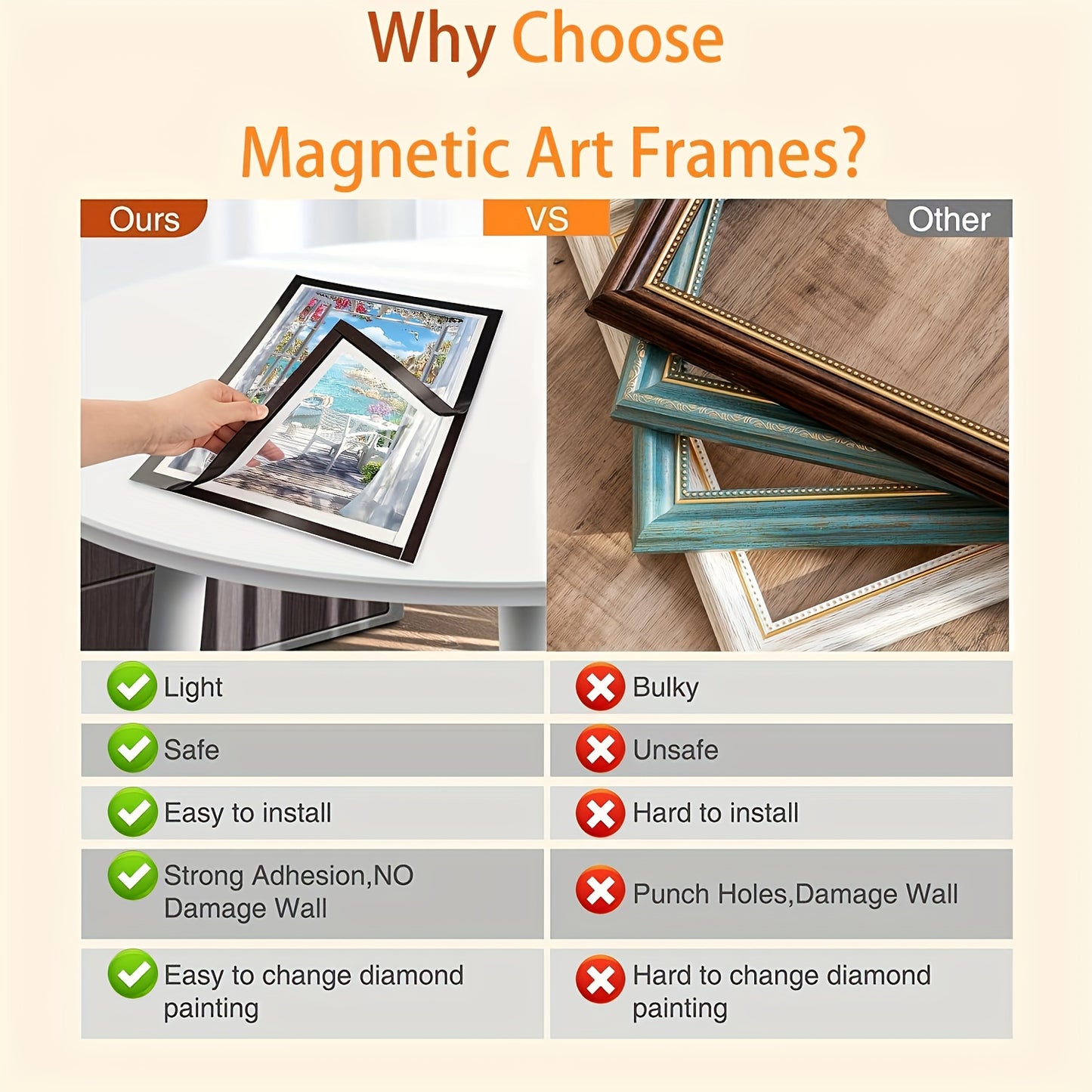 Diamond Magnetic Picture Frames With Self Adhesive PVC Corners