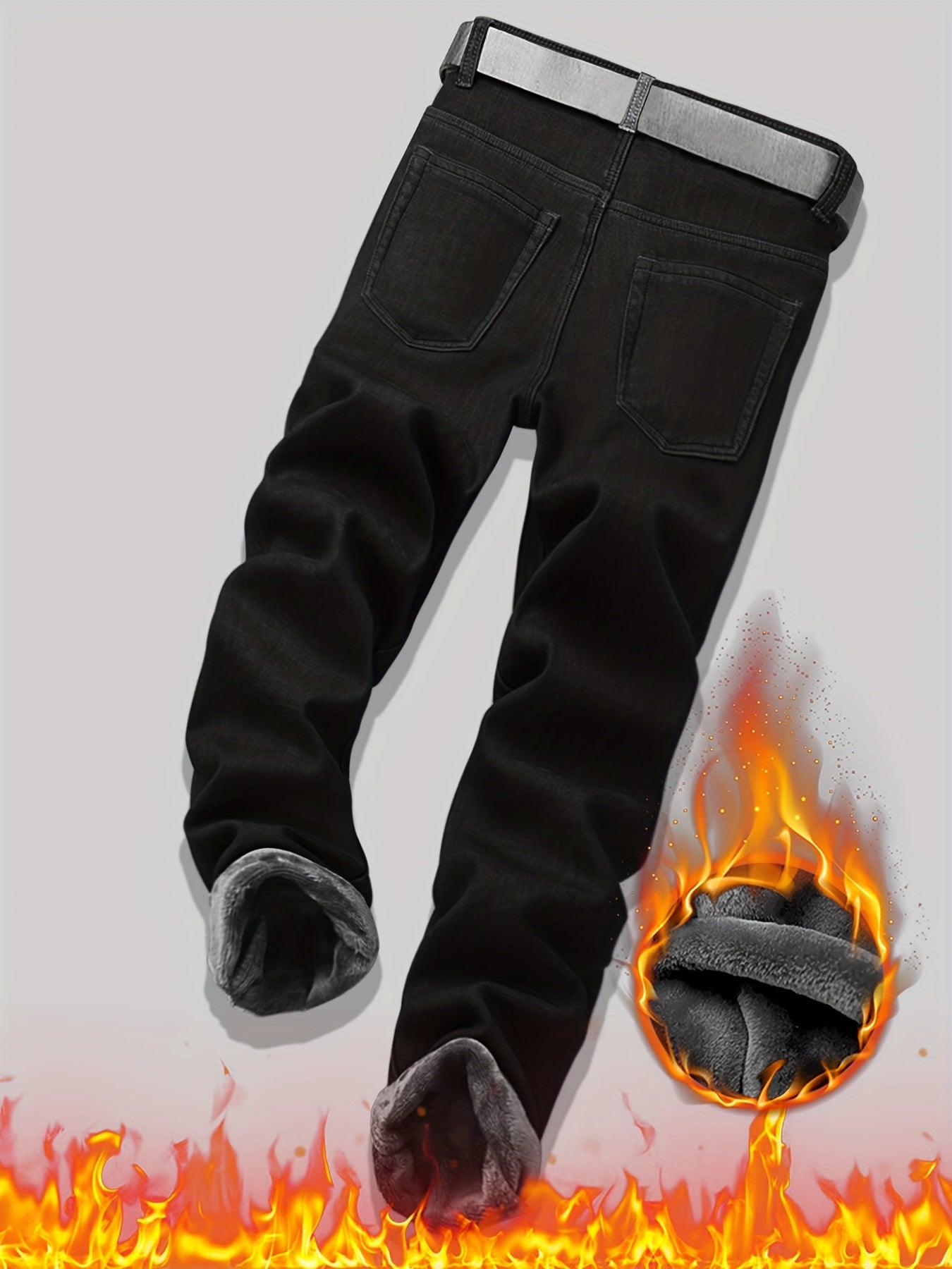 Men's Fleece-Lined Thermal Jeans Slim Fit For Winter Warmth