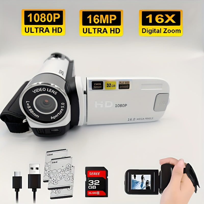 Latest 270° LED Flip Screen Camera: 16x Zoom, 1080P, 2.7" Display, HD Wide Angle. Perfect for Outdoor Shooting, Takes Photos, Uploads to Phone, Camera & Camcorder Combo Easy to Operate, Perfect Gift for Black Friday And Hall