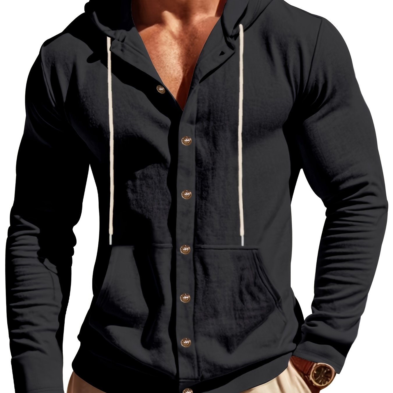Mens Linen Hooded Shirt Casual Outdoor Everyday Wear
