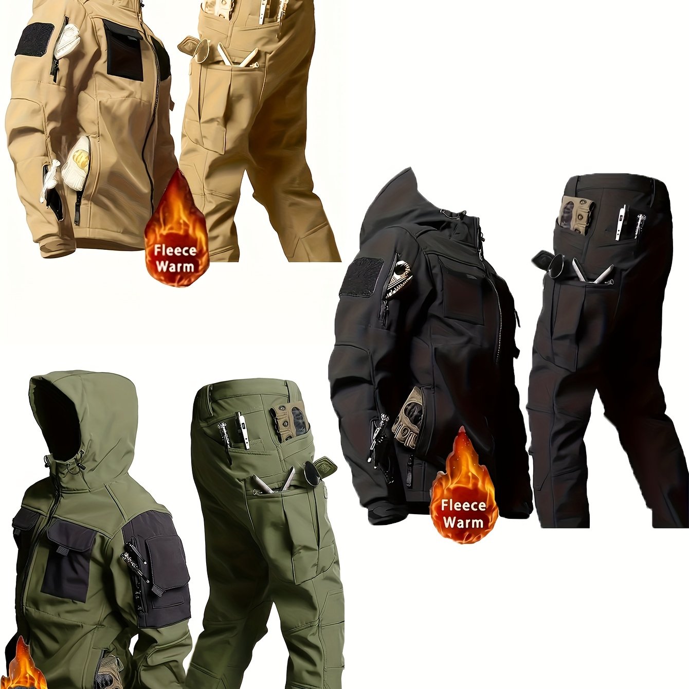 Mens Windproof Lined Hooded Jacket And Pants Set Outdoors