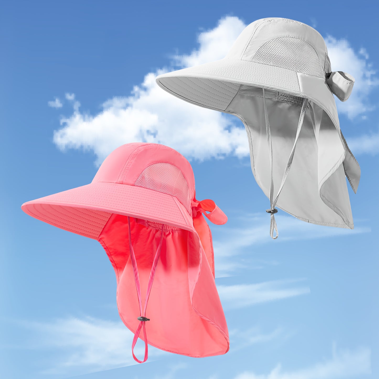 2pcs Pack Womens Sun Hat, Foldable High Quality Wide Brim Bucket Hats with Neck Flap for Summer Beach Fishing Hiking
