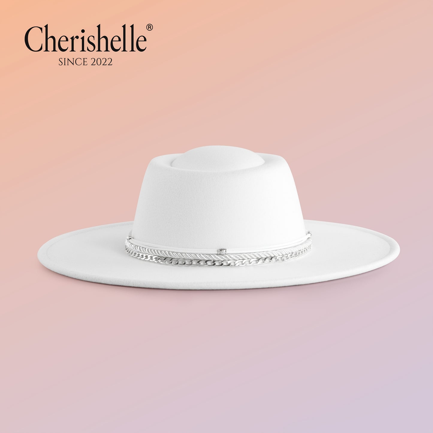 Fashionable Wide-Brim Women's Fedora Hat with Silvery Chain, Dome-Topped Felt Hat, 9.5cm Wide Brim Punk Rock Style Jazz Hat, Thickened Stylish Top Hat