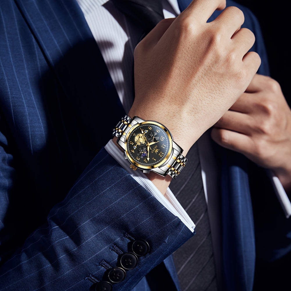 OLEVS Men's Dress Watch With Calendar Luminous Dial Stainless Steel