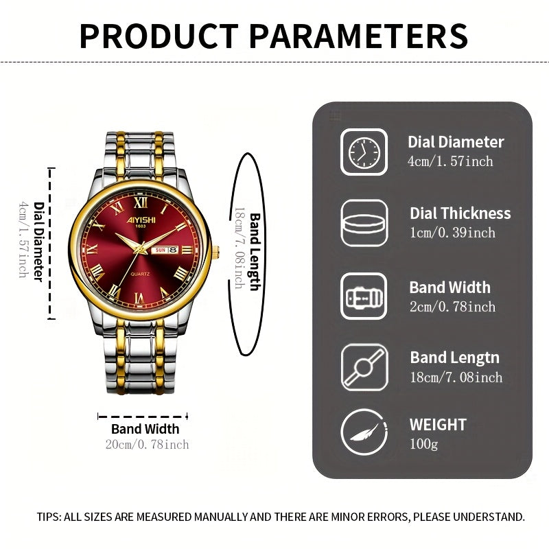 AIYISHI Stainless Steel Multifunctional Mens Watch With Date Dial