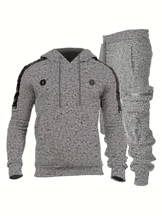 2pcs Sportswear, Men's Mid Stretch Hoodie & Cargo Pants