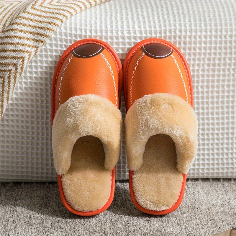 Men PU Slippers Slip On Indoor House Shoes Warm Comfort