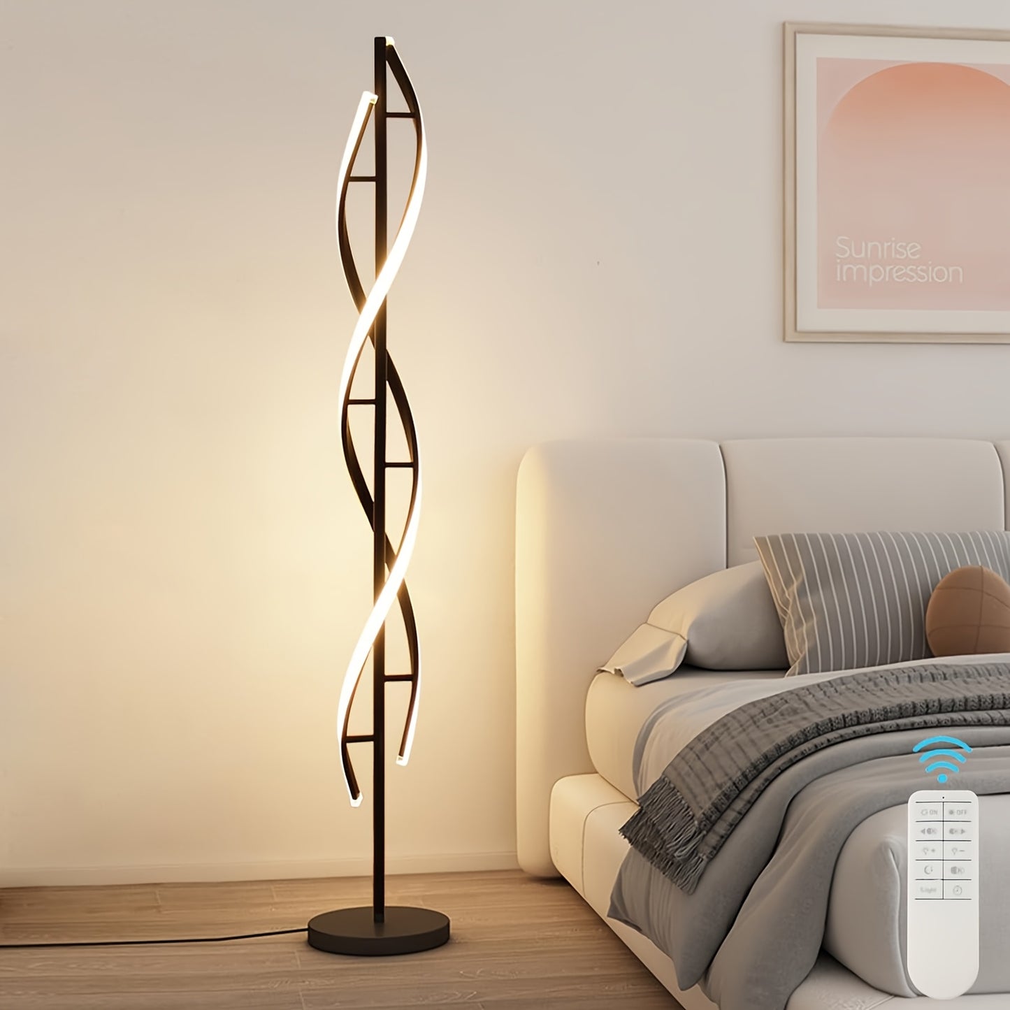 Spiral LED Floor Lamp Dimmable With Remote And Foot Switch