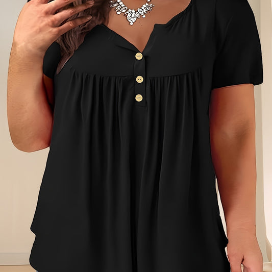 Navy Blue Plus Size T-Shirt Women’s Casual Buttoned Top