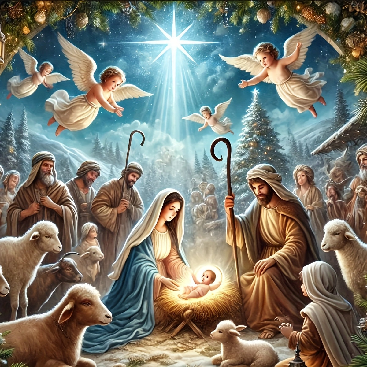5D Diamond Painting Kit Christmas Scene Angels And Shepherds
