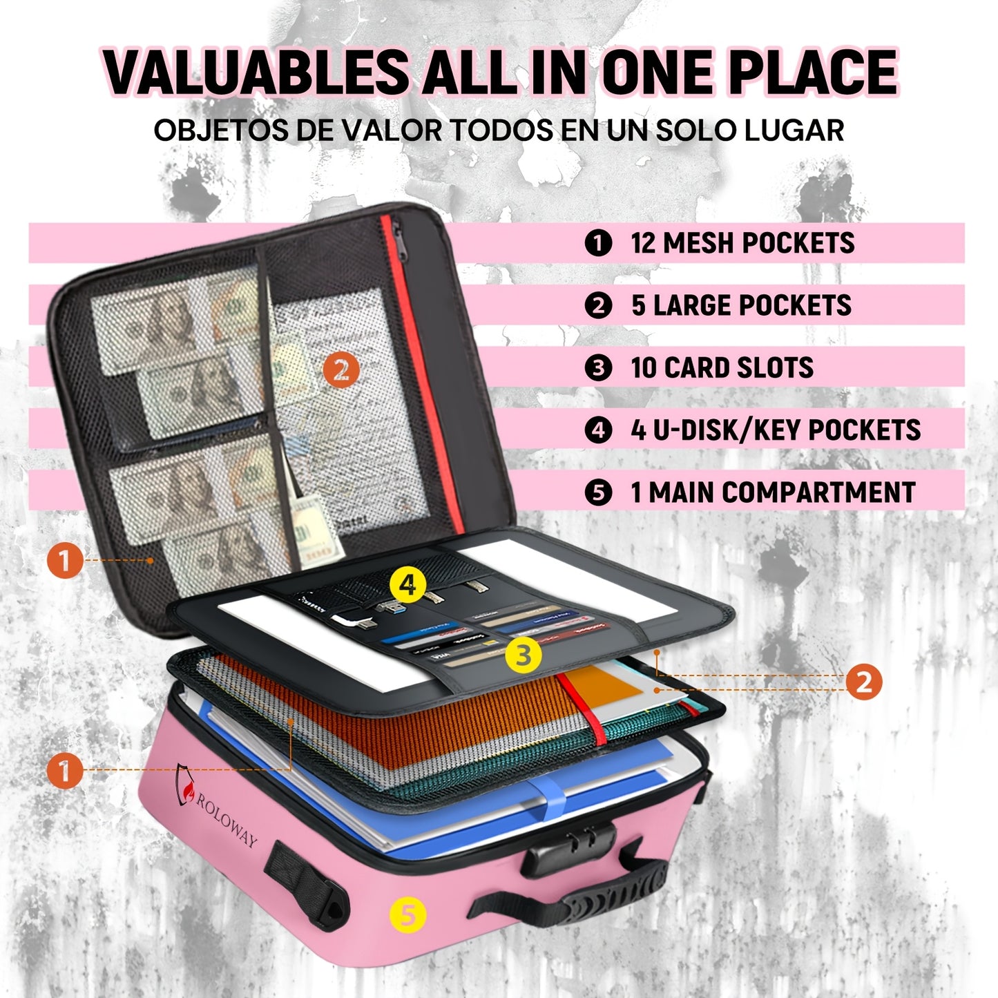 1pc Fireproof Document Bag With Lock & Reflective Strip (17 X 11.8 X 5 Inch), Important Document Storage Bag With Multi-Layer File Organizers Valentine'S Day