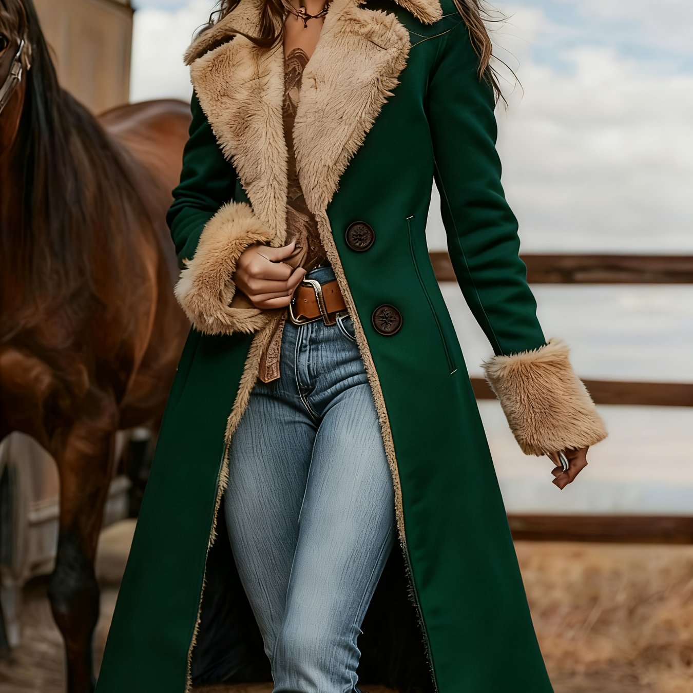 SCACTO Western Retro Style Womens Printed Coat For Fall Winter