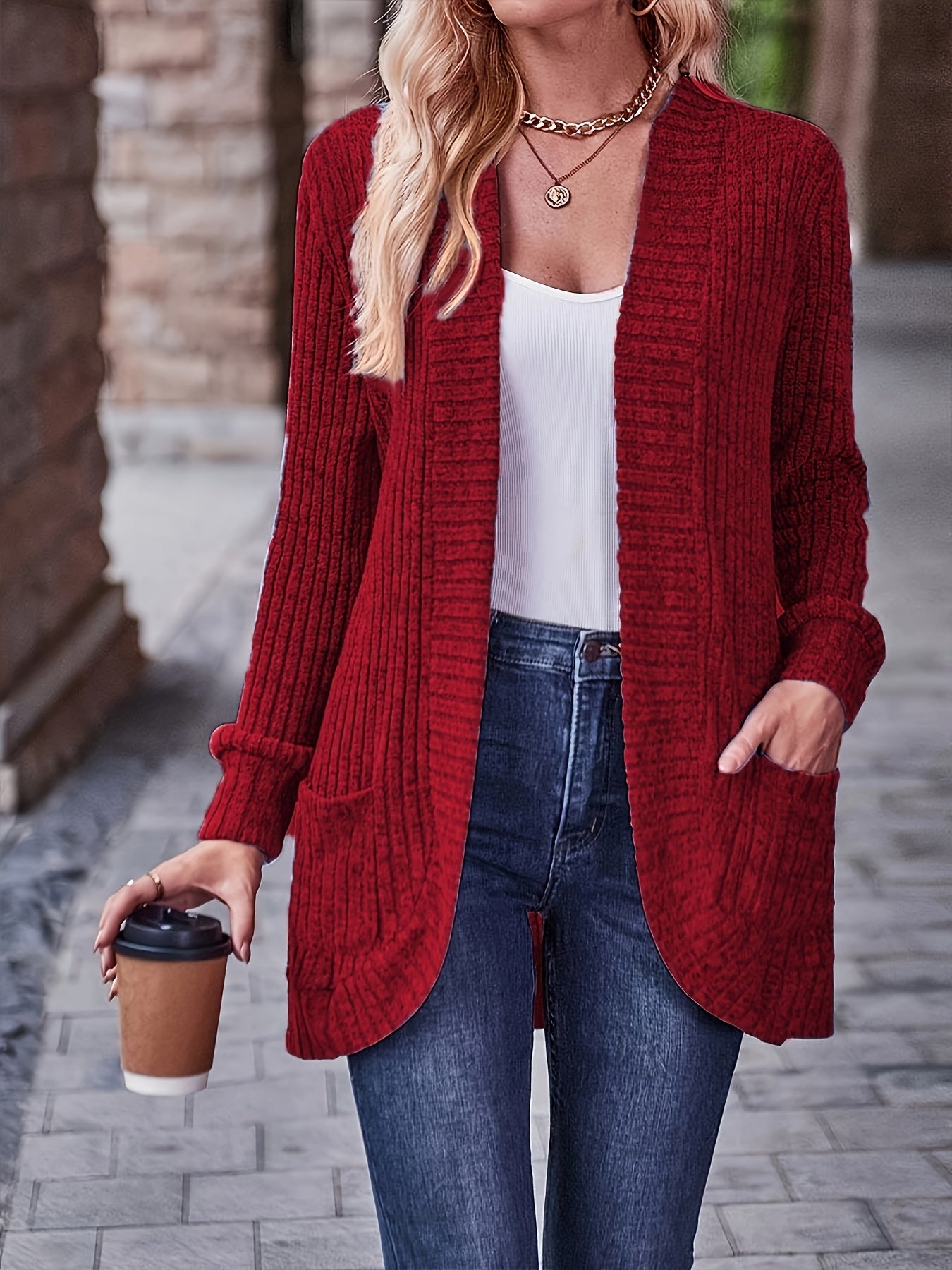 Women's Loose Fit Long Sleeve Blouse With Open Collar Pockets