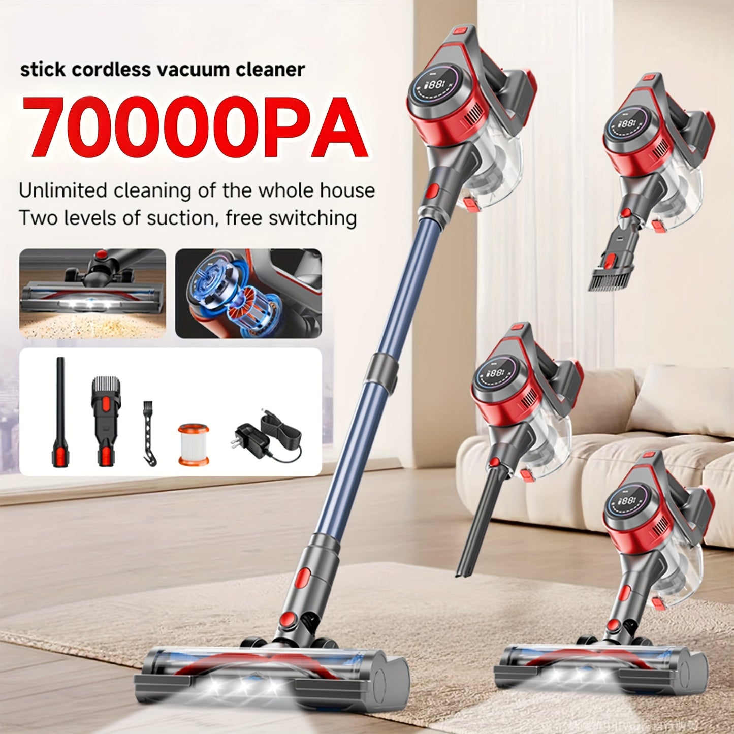 ONNAIS Cordless Vacuum Cleaner 70KPa Power 45 Minute Run Time