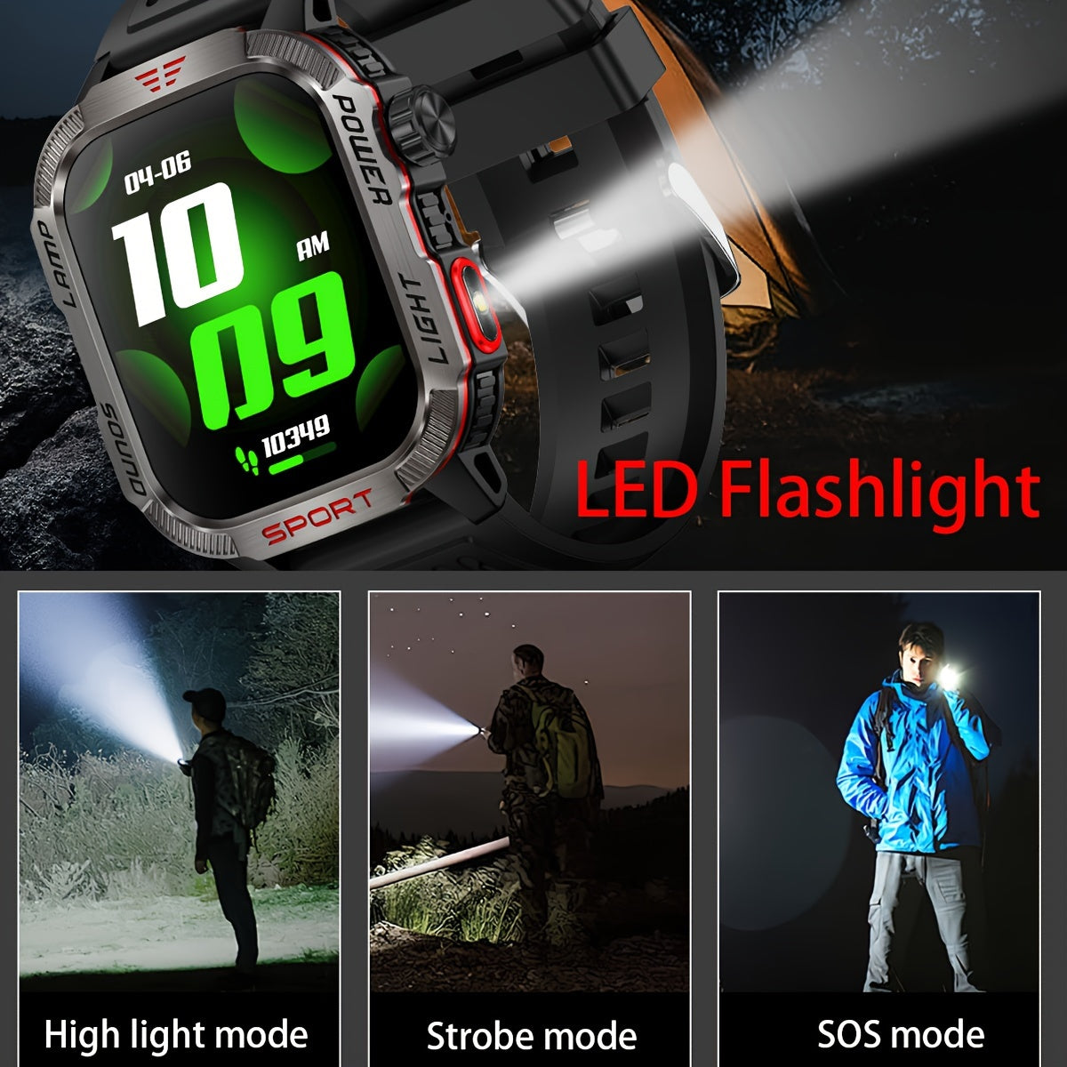 COIUSOR Outdoor Smartwatch with LED Flashlight and Fitness Tracker