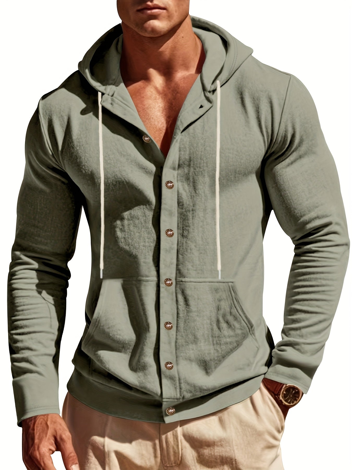 Mens Linen Hooded Shirt Casual Outdoor Everyday Wear