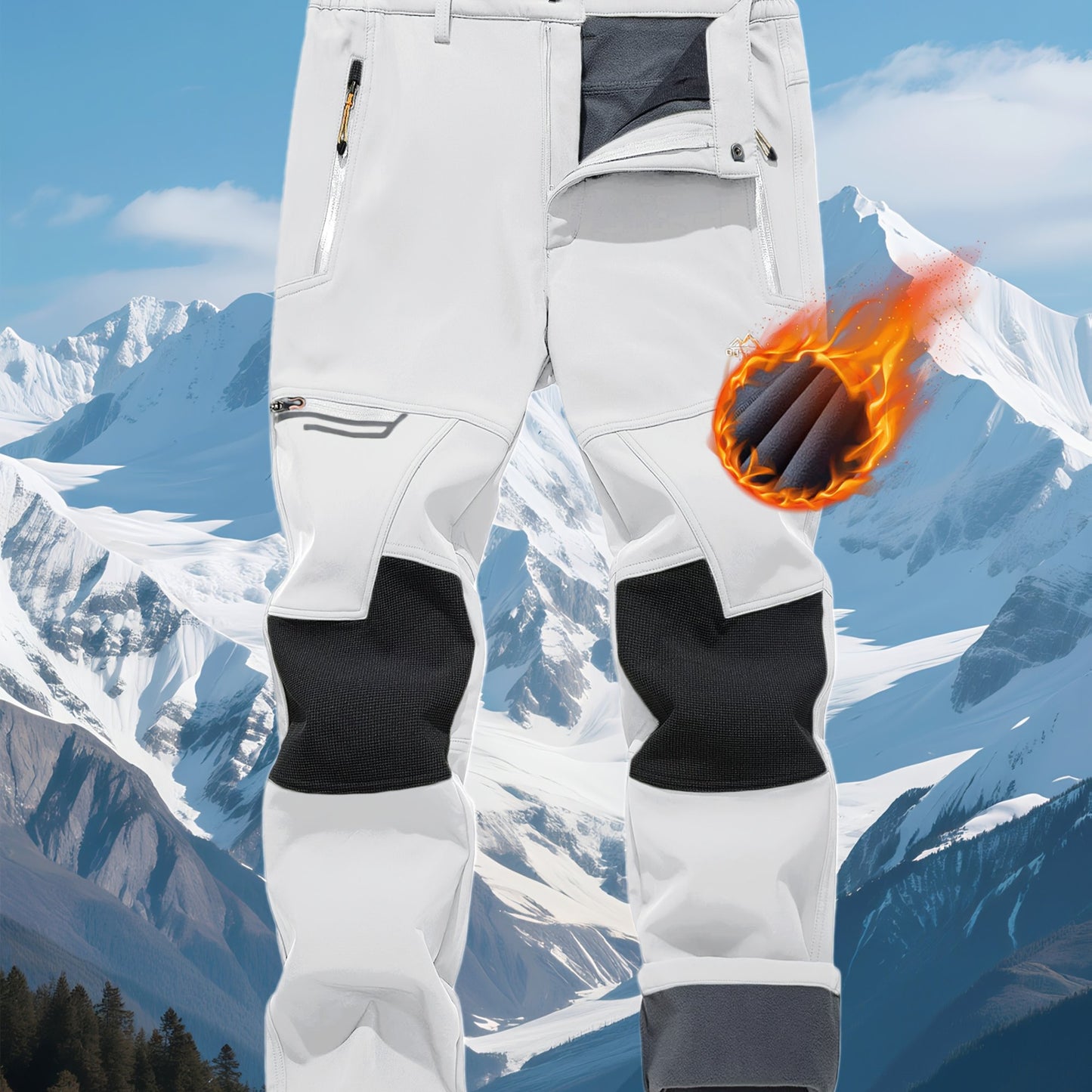 CRYSULLY Men's Winter Fleece Softshell Pants With Warm Lining Zippered Pockets